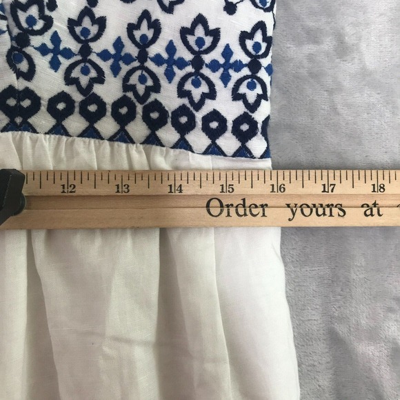 Ann Taylor LOFT Dress Womens 0 White Empire Waist Shift Embroidered Linen Cotton - Picture 8 of 10